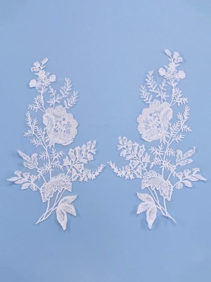 Ivory Embroidered Lace Applique-30cm x 16cm / 12" x 6"