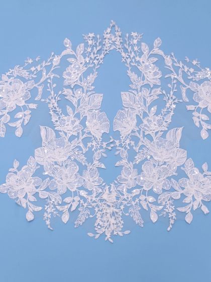 Ivory Sequinned Lace Appliques - 42cm x 44 cm / 16,5" x 17"